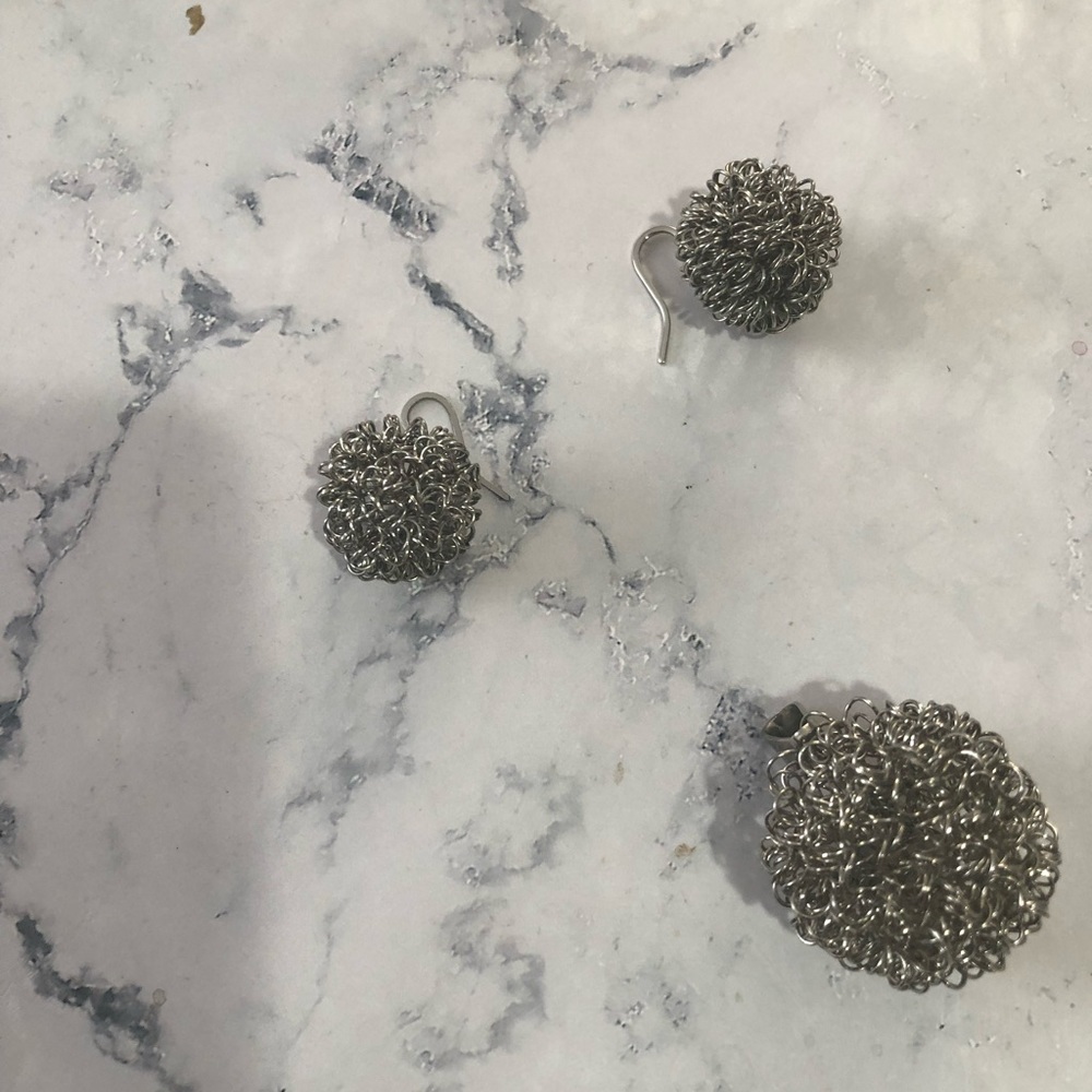 Mesh earring and pendant ( silver)